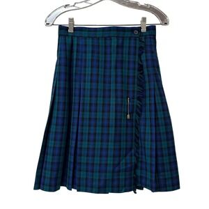 Talbots Vintage Blue Green Plaid Wool Kilt Wrap Skirt Pleated Made in USA 6